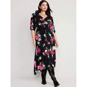 Old Navy Floral Puff Sleeve Maxi Dress Size XXL Tall Empire Waist V-Neck